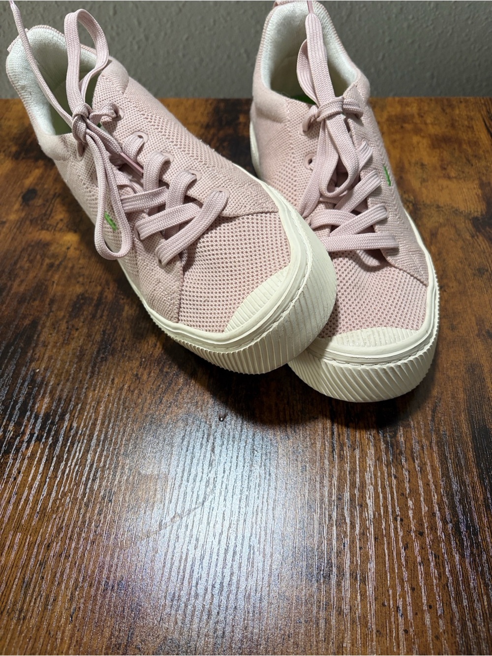 Cariuma Knit Lace-Up Sneakers in Pale Pink and Off-White Sole